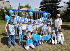 Niebieskie Igrzyska o charakterze sportowo-integracyjnym w Przedszkolu Samorządowym w Gorzkowicach.